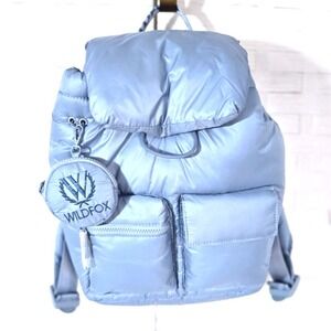 Wildfox Baby Blue Puffy Nylon Backpack with Multiple Pockets New with‎ Tags
